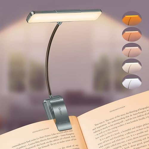 Gritin 2026 Gen 2 Leselampe Buch Klemme 32 Augenschonende Vollspektrum-LEDs, 5 Helligkeit & 5 Lichtfarbe, Einstellbar Breit/Schmal Lichtstrahl, 1500mAh Aufladbar Akku -Meeresblau