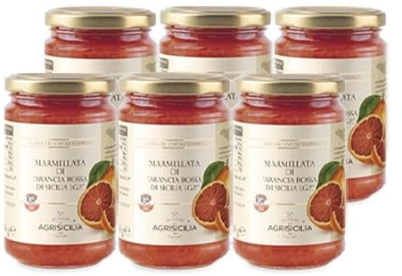 Agrisicilia - Marmellata di Arancia Rossa di Sicilia IGP, artigianale, frutta italiana, ideale per colazione, merenda e dolci, gusto intenso, pack 6 x 360 g, qualità premium