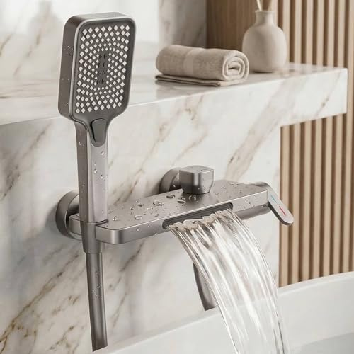 Julymoda Grifo de Bañera con Ducha de Mano, Grifería de Baño con Alcachofa de Ducha de 3 Modos, Mezclador de Bañera Monomando con Manguera de PVC de 1.5m, Aluminio de Aviación