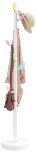 Garderobsställ vit 172 cm pulverbelagt järn med 8 krokar, robust bas, mångsidig hallgarderob för hall, entré, sovrum, förvaring av kläder och accessoarer