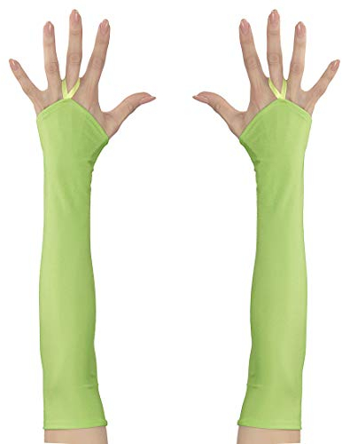 NET TOYS Fingerlose Handschuhe mit Mittelfinger-Schlaufe | Neongrün | Hochwertiges Frauen-Kostüm-Zubehör Armstulpen | Passend gekleidet für Fasching & Karneval