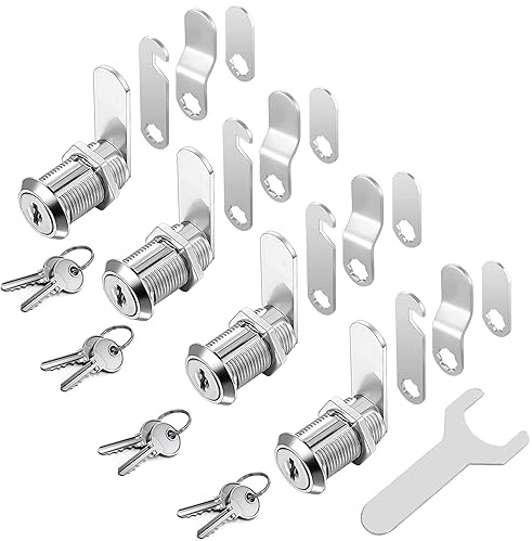 4 Stück Briefkastenschloss Möbelschlösser Zylinderschloss Zylinder Cam Lock Schrankschloss Spindtürschloss Schubladeschloss, mit 8 Schlüsseln Alle Schlüssel sind gleich (20mm)