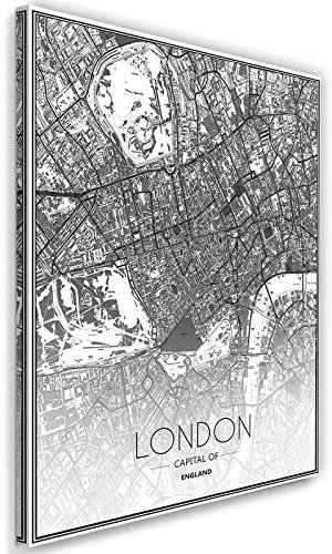 Feeby Leinwandbilder London Bilder Kunstdruck Landkarte Stadt Abstrakt Grau 40x60 cm