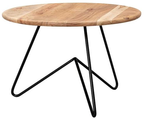 FineBuy Couchtisch Rund 60x60x39,5 cm Akazie Massivholz, Natur Look