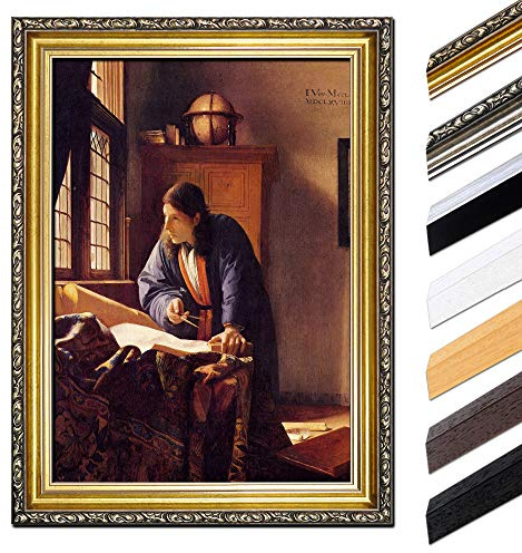 Bilderdepot24 Bild mit Rahmen - Jan Vermeer Der Geograph 40x50 cm - Gerahmtes Leinwandbild Alte Meister - Antiker Rahmen Gold Barock, Klassisch