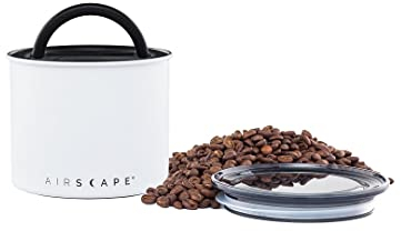 Planetary Design Airscape Stainless Steel Coffee Canister | Food Storage Container | US patented Airtight Lid | Push Out Excess Air and Preserve Freshness (Small, Matte White)