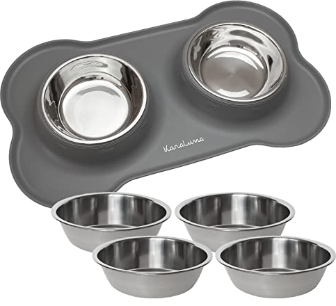 KaraLuna Napfunterlage aus Silikon mit Edelstahl Futternapf I Für Katzen & Hunde I Fressnapf Katze Futternapf Cat Bowl Hundenapf Katzenfressnapf Näpfe Station Napf Unterlage (400ml, Grau)