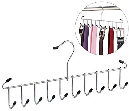 Relaxdays 5X Gruccia Multipla, Moderno Porta Cinture, Salvaspazio, Organizer Portacravatte 12 Ganci, da Armadio, Argento