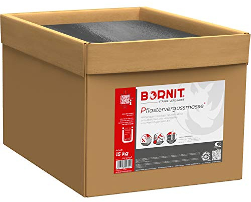 BORNIT Pflastervergussmasse, 15kg, zuverlässige Fugenabdichtung | auf Bitumen-Basis, heiß verarbeitbar, für den Straßenbau, Hochbau und Tiefbau