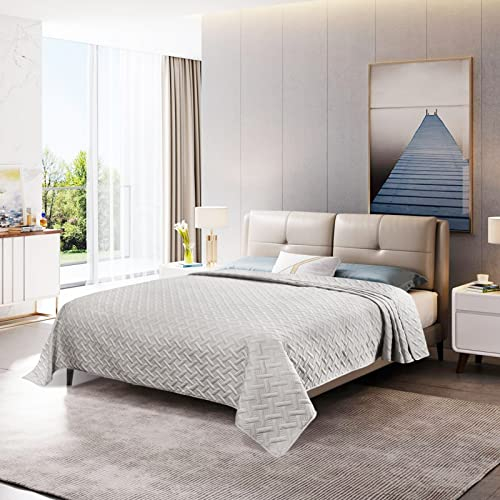 WOLTU Couvre lit à Motif géométrique en Microfibre,Couverture de lit Patchwork réversible Douce et agréable pour la Peau,Gris Clair 220x240cm