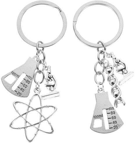 Garneck Lot de 2 porte-clés avec symbole de science, porte-clés de laboratoire Atom, cadeau de chimie de chimie, cadeau pour amoureux de la science, cadeau pour étudiant en science, Image 1, 9*3 cm