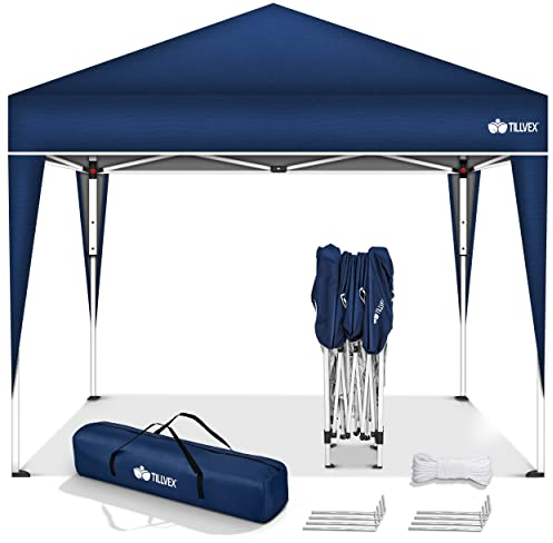 tillvex Pavillon 3x3m wasserdicht + 4er Set Sandsäcke | Pop-Up Faltpavillon stabil & höhenverstellbar | Gartenzelt UV Schutz 50+ | Partyzelt mit Tasche für Garten (Blau)