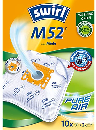Swirl M 52 EcoPor Staubsaugerbeutel (10 Beutel), reißfeste Staubbeutel für einige Miele Staubsauger, Vorteilspack, im umweltfreundlichen Umkarton, 99,9% Filterung von Hausstaub & allergenem Feinstaub
