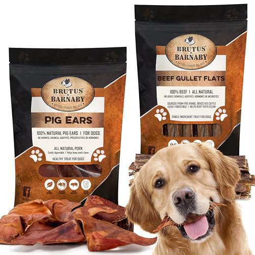 BRUTUS & BARNABY Natural Whole Pig Ears (25-Count) + All Natural Single Ingredient Beef Jerky Chews (15-Count)
