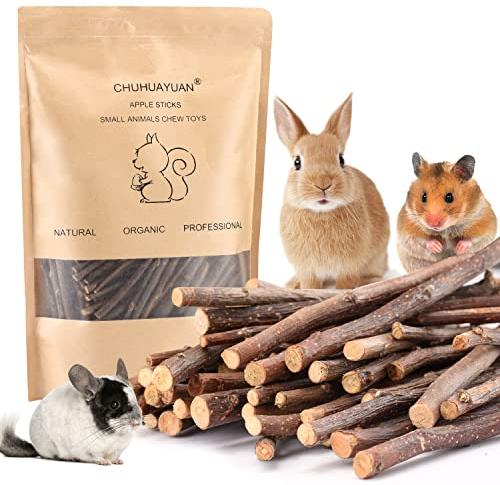 CHUHUAYUAN Natural Apple Sticks, 100g Treats Food for Small Animals, Chew Toys for Chinchilla Guinea Pigs Rabbit Squirrel Hamster Bunny (100g)