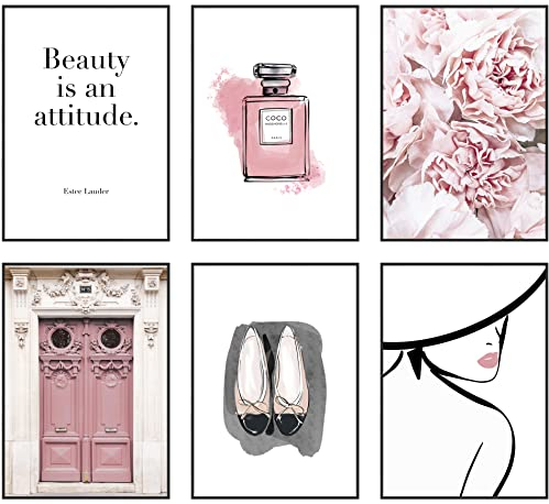 Hambient Stampe da Parete per Quadri Moderni Soggiorno, Camera da Letto - Decorazioni Casa, Cucina, Bagno (21 x 30 cm - Senza Cornici, Coco Parigi Peonie)