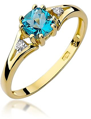 MARKO Damen-Goldring mit 0,70Ct Topas und 0,03Ct Diamanten, 14 Karat Gold (585) | Goldring mit Box | Goldring für Frauen