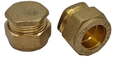 Pipestation® 15mm Brass Compression Stop END Blank Cap for Copper Pipe - Pack of 2