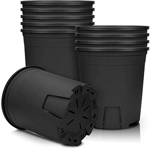 Muzihra 14.2cm Plastic Plant Pot Pack of 10, Root-Control Nursery Seedling Planter Decorative Garden Flower Pot Container Green for Indoor Outdoor Bonsai Plants - Black