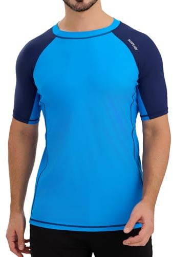 SURFEASY Men's Short Sleeve Rash Vest Swim Shirt, UPF 50+ Sun Protection Quick Dry Rashguard