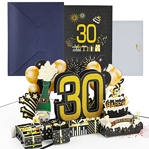 Joyoldelf Geburtstagskarte zum 30. Pop Up Grußkarten, 3D Pop Up Karte Geburtstag Grußkarte, Geburtstagskarten mit Umschlag für Frauen Mütter Mädchen Männer Freunde Romantik Geschenk-Karte