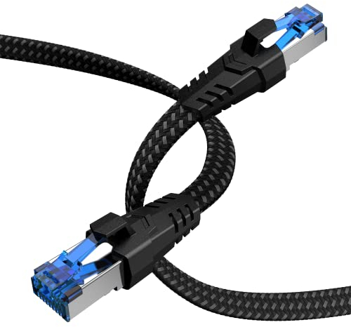 Nixsto Cavo Ethernet 1.5 metri, Cat 8 40Gbps 2000MHz Alta Velocità Cavo di Rete, Piatto RJ45 Gigabit Cavo Lan, Corto Nylon Braided Cavo Internet, Compatibile con Cat9/Cat8/Cat7/Cat6/Cat5e