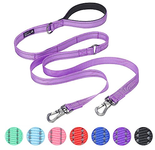 EXCELLENT ELITE SPANKER Double Dog Leash Regolabile Leash Dual Reflective Dog Leash with Heavy Duty Nylon and Metal Buckle for Dog Training (PLU)