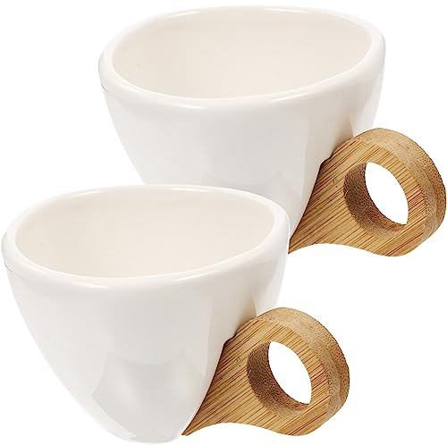 Kichvoe 2 pièces 150ml Tasse à café en céramique Tasse à Lait Pot à Lait à Tasses à café avec Manche en Bois grès pour de Pendaison de crémaillère