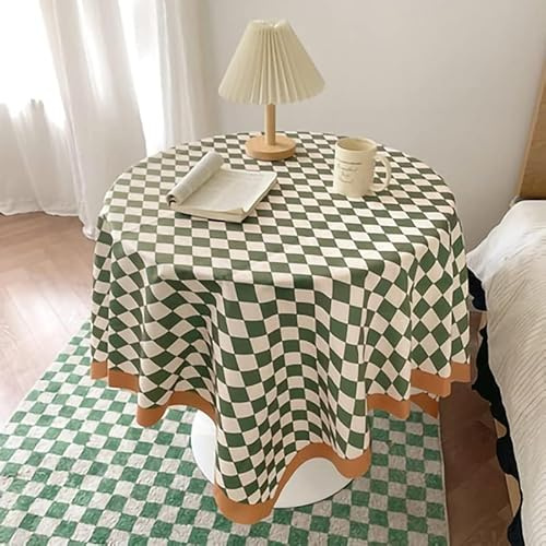 Cyrank Schachbrett-Tischdecke, Karierte Quasten-Tischdecke, Kurzes Plüsch, Vintage-Gitter, einfache, praktische Tischdecke für rechteckigen, runden Couchtisch(75 * 75cm-grün)