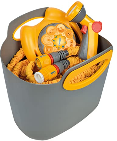 HOZELOCK - Watering Kit Superhoze City Plus 15m : Ideal for Small Spaces, Balconies, Terraces, Expandable Hose, Up to 3X Original Length (max 15m), 2 Aquastop Fittings: Ready to Use [100-100-218]