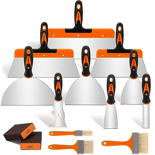 THINKWORK Putty Knife Set - 14Pcs Stainless Steel Paint Scraper Tools, Drywall Knife Set for Removing Wallpaper, Repairing Drywall, Applying Putty, Taping, Scraping Plaster, Cement, Adhesive