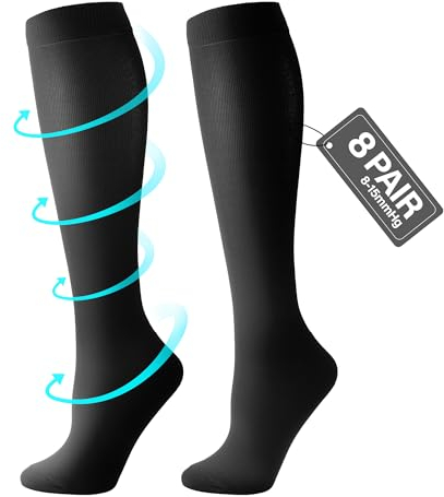 CAMBIVO Kompressionsstrümpfe Damen Herren 8 Paar, Stützstrümpfe, Kompressionssocken 8-15 mmHg, Compression Socks für Sport, Arbeit, Flug, Reise, Schwangerschaft, Erholung, Alltag