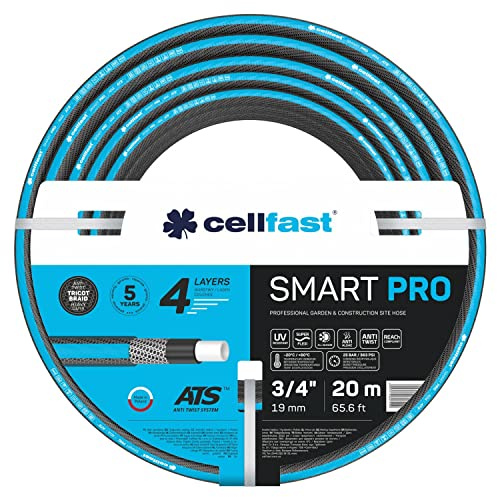 CELLFAST SMART PRO ATS Gartenschlauch, 4-lagig, knickfest, 3/4, 20 m | ATS Trikotgewebe, flexibel, UV- und algenfest, Gartenbewässerung, robuster Schlauch für Garten und Bewässerung