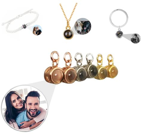 ZXH Personalisierte Projektion Bild Anhänger, 925 Silber Perlen für Armband, Halskette, Schlüsselbund - Personalisierte Schmuck (Gold)