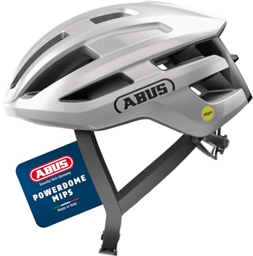 ABUS Rennradhelm PowerDome MIPS - Leichter Fahrradhelm mit cleverem Belüftungssystem und Aufprallschutz - Made in Italy - für Damen und Herren - Silber, Größe L