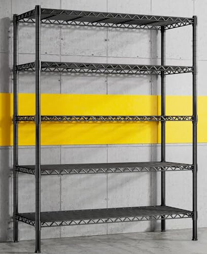 REIBII 5-Tier Shelving Unit-450KG Heavy Duty Metal Shelving Unit for Storage, 150x90x35cm Adjustable Wire Corner Shelf Storage Rack, Space-saving Shelving Units for Kitchen Bathroom Pantry Basement