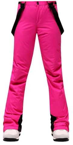 Damen-Skihose, wasserdicht, abnehmbar, versiegelte Nähte, Schneefang, Wanderhose, Snowboard-Latzhose, warm, für den Winter, Damen-Skihose, Hot Pink, 46