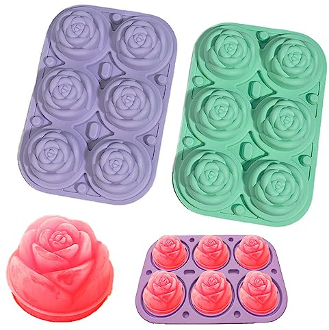Rosen-Eiswürfelformen, 6 Mulden, Silikon, Rosenblüten, Eiswürfelform für Cocktails, Whiskey, Bourbon, Saft, Gefrierschrank, für 12 riesige Roseneis