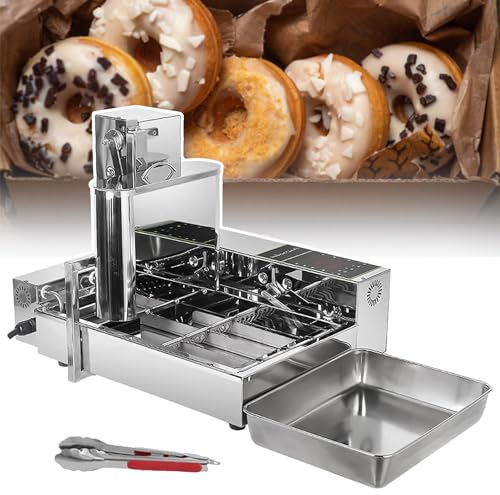 Professional Donut Fryer,4 Row Auto Donut Maker with 5.5L Hopper - Adjustable Thickness, Commercial Digital Display Donut Fryer with Intelligent Control Panel - 304 Stainless Steel