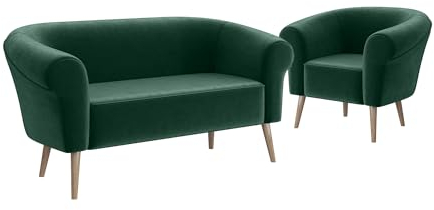 MEBLINI Mini Sofa Set 2-1 für Wohnzimmer - Mini Lounge für DREI Personen - Küchensofa - Sofa Klein - Sitzgarnitur - Polstergarnitur - Sofagarnituren - Emilia - 2+1 - Grün Samt