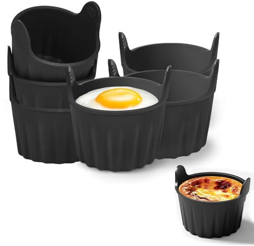 6PCS Ramekins for Air Fryer - Silicone Egg Poacher Cup | Food Grade, Air Fryer Accessories, Poached Egg Moulds, For Microwave and Oven