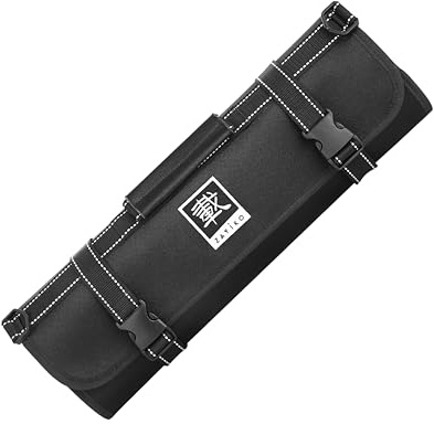 ZAYIKO Bolsa Enrollable para Cuchillos con 13 Compartimentos para 12 Cuchillos y 1 Tijera, hasta 25 cm, poliéster 600D, Correa de Hombro Desmontable y protección para Hojas, Negro