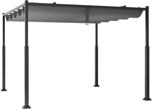 COSTWAY Pergola mit Schiebedach, 3,1x3,1m Pavillon wasserdicht stabil Winterfest, Gartenpavillon mit robusten Metallsäulen für Terrasse, Garten, Deck