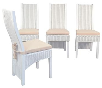 moebel direkt online Rattanstuhl 4er-Set mit Sitzkissen weiß