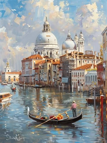 Malen Nach Zahlen Erwachsene Venedig Water City, DIY Malen Nach Zahlen Ölgemälde Leinwand Kit für Anfänger, Mit 3-Pinseln und Acrylfarbe, für Home Wanddeko Wohnzimmer, Geschenke Mädchen 80x60cm-Y548