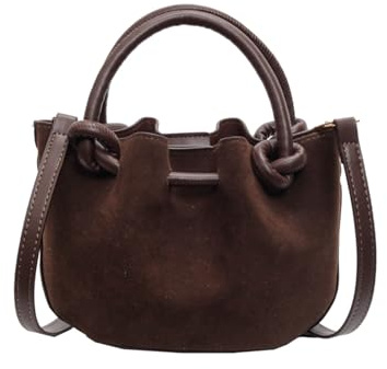 CORIOS Damen Kordelzug Eimer Taschen PU Leder Schultertaschen Wasserdicht Umhängetaschen Kleine Kapazität Handtasche Mode Tote Beutel Tragetasche Elegant Henkeltaschen Messenger-Tasche Kaffee