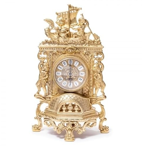 Kaminuhr MESSING TISCHUHR ANTIK BAROCK GOLD 42CM MASSIVER UHR