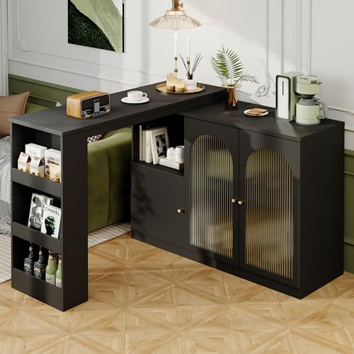 HYSZ Mobile da bar girevole a 360°, moderno e semplice, mobile da bar e da pranzo, multifunzione, con porta in vetro, (corpo principale 120 x 40 x 97 cm)
