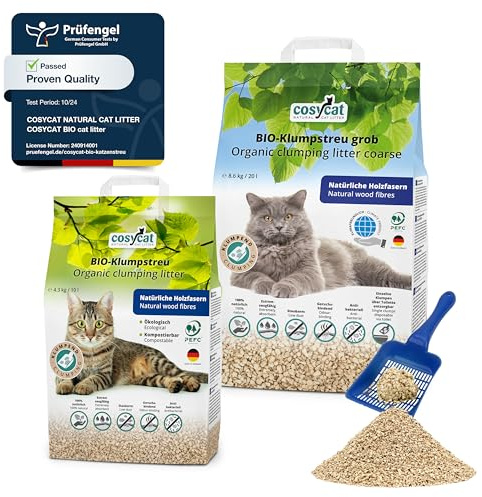 COSYCAT Clumping Wood Cat Litter, 100% Natural Wood Fibre product, dust-free (MIX 30 l (10 l fine + 20 l coarse))