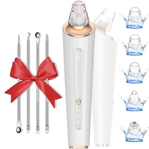 Mitesserentferner Porensauger – USB-wiederaufladbarer Porenreiniger mit 3 Saugstufen & 5 Aufsätzen, Tiefenreinigendes Hautpflegegerät für Frauen & Männer